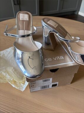 Dolce Vita Silver Metallic Block Heel Mary Jane Mules